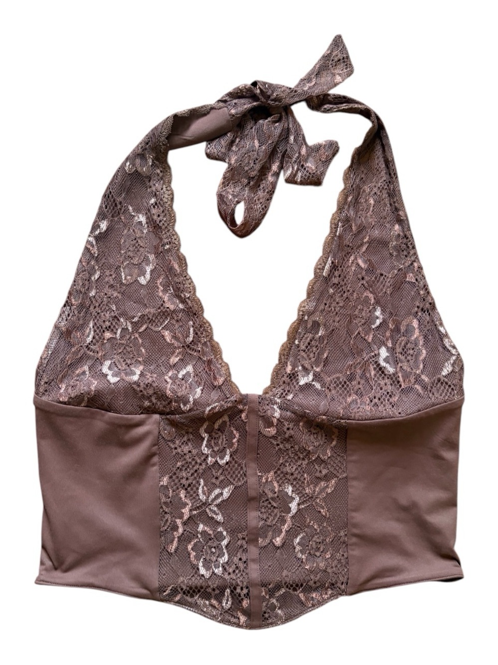 Lace Halter Tank Top in Mauve Taupe